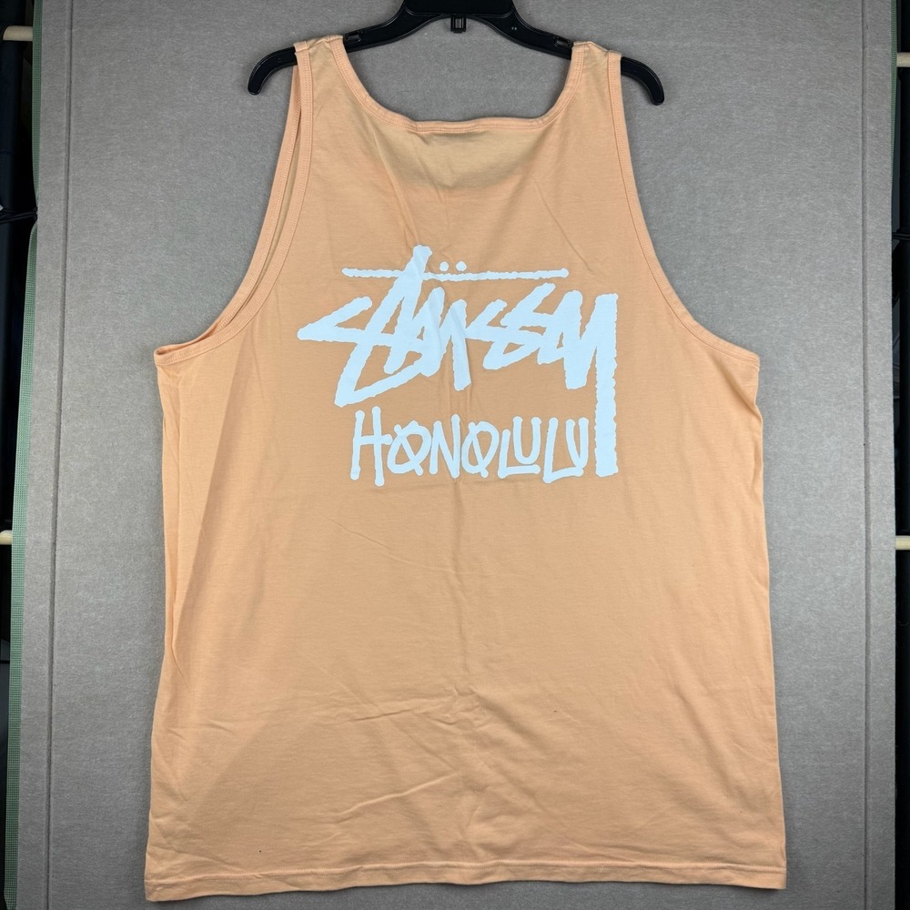 Stussy Honolulu Tank Top Mens XXL Orange Streetwear Graphic Logo Sleeveless Tee